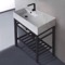 Modern Marble Design Ceramic Console Sink and Matte Black Base, 32